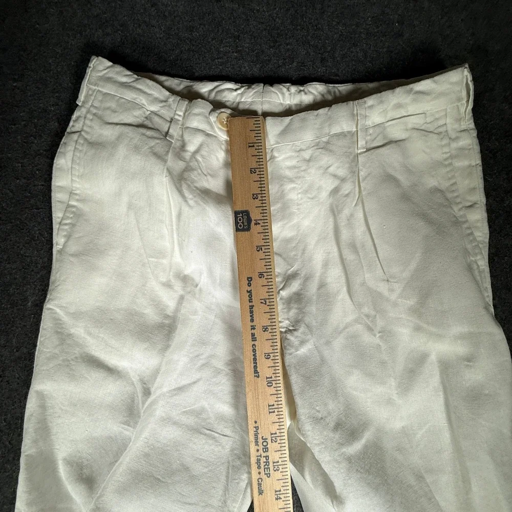Battistoni Mens White 100% Pure Linen Pleated Trousers Made in Italy Size 32